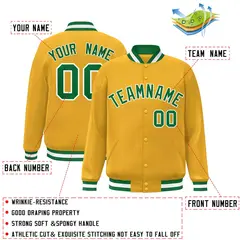 Gold Green-White Classic Varsity Full-Snap Letterman Jacket 2