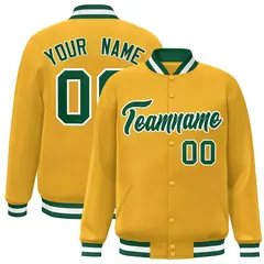 Gold Green-White Classic Varsity Full-Snap Letterman Jacket 1