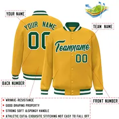 Gold Green-White Classic Varsity Full-Snap Letterman Jacket 2