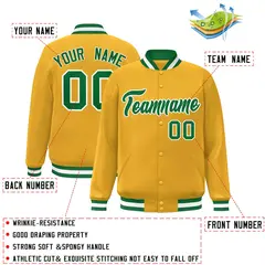 Gold Green-White Classic Varsity Full-Snap Letterman Jacket 2