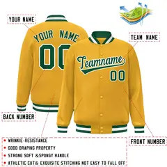Gold Green-White Classic Varsity Full-Snap Letterman Jacket 2