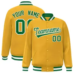 Gold Green-White Classic Varsity Full-Snap Letterman Jacket 1