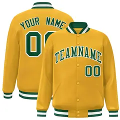 Gold Green-White Classic Varsity Full-Snap Letterman Jacket 1