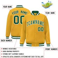 Gold Green-White Classic Varsity Full-Snap Letterman Jacket 2