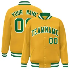 Gold Green-White Classic Varsity Full-Snap Letterman Jacket 1