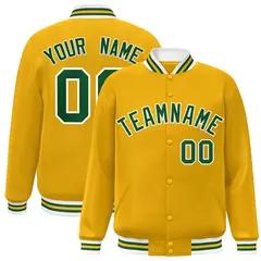 Gold Green-White Classic Varsity Full-Snap Letterman Jacket