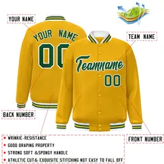 Gold Green-White Classic Varsity Full-Snap Letterman Jacket 2