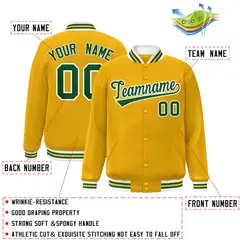 Gold Green-White Classic Varsity Full-Snap Letterman Jacket 2
