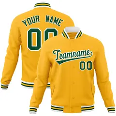 Gold Green-White Classic Varsity Full-Snap Letterman Jacket