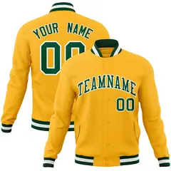 Gold Green-White Classic Varsity Full-Snap Letterman Jacket 1