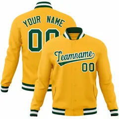Gold Green-White Classic Varsity Full-Snap Letterman Jacket