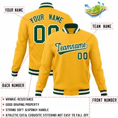 Gold Green-White Classic Varsity Full-Snap Letterman Jacket 4