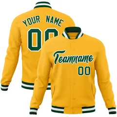 Gold Green-White Classic Varsity Full-Snap Letterman Jacket 1