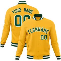 Gold Green-White Classic Varsity Full-Snap Letterman Jacket 1