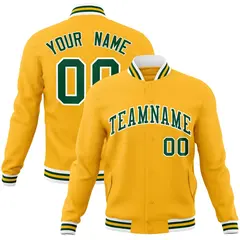 Gold Green-White Classic Varsity Full-Snap Letterman Jacket
