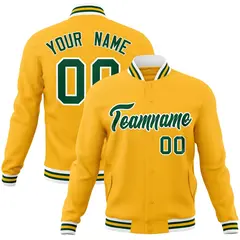 Gold Green-White Classic Varsity Full-Snap Letterman Jacket 1