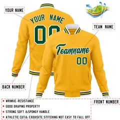 Gold Green-White Classic Varsity Full-Snap Letterman Jacket 4