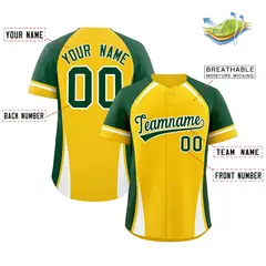 Gold Green-White Color Block Authentic Baseball Jersey 2