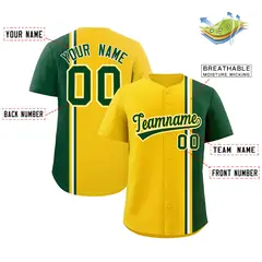 Gold Green-White Color Block Authentic Baseball Jersey 2