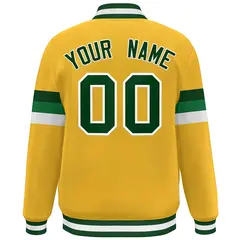 Gold Green-White Color Block Varsity Full-Snap Baseball Jacket 4