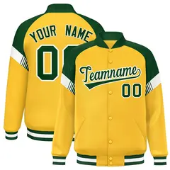 Gold Green-White Color Block Varsity Letterman Jacket 1