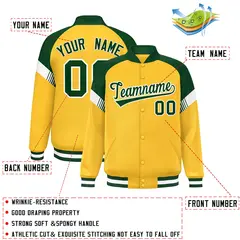 Gold Green-White Color Block Varsity Letterman Jacket 2