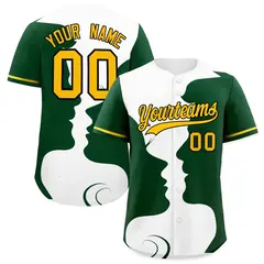 Gold Green White Couple Silhouettes Valentine's Day Baseball Jersey 1