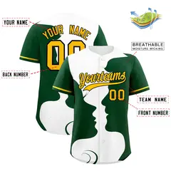 Gold Green White Couple Silhouettes Valentine's Day Baseball Jersey 3