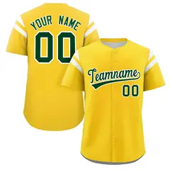 Gold Green-White Full Button Classic Baseball Jersey 1