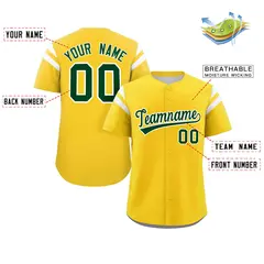 Gold Green-White Full Button Classic Baseball Jersey 2