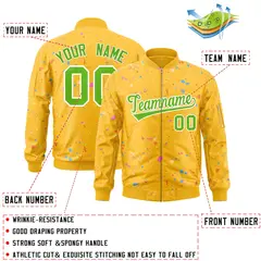 Gold Green White Full-Zip Graffiti Splash Varsity Letterman Jacket 2