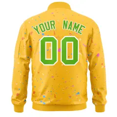 Gold Green White Full-Zip Graffiti Splash Varsity Letterman Jacket 4