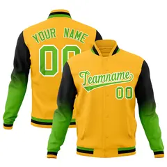 Gold Green White Gradient Raglan Varsity Letterman Jacket 1