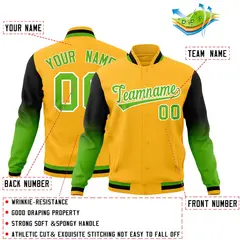 Gold Green White Gradient Raglan Varsity Letterman Jacket 2