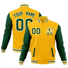 Gold Green White Raglan Sleeves Cotton Letterman Jacket