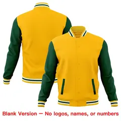 Gold Green White Raglan Sleeves Cotton Letterman Jacket 6