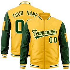 Gold Green-White Raglan Sleeves Letterman Bomber Jacket 1