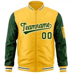 Gold Green-White Raglan Sleeves Letterman Bomber Jacket 3