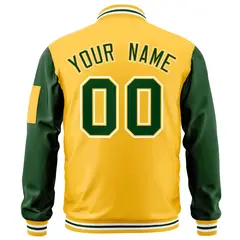 Gold Green-White Raglan Sleeves Letterman Bomber Jacket 4