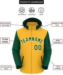 Gold Green-White Raglan Sleeves Waterproof Jacket 2