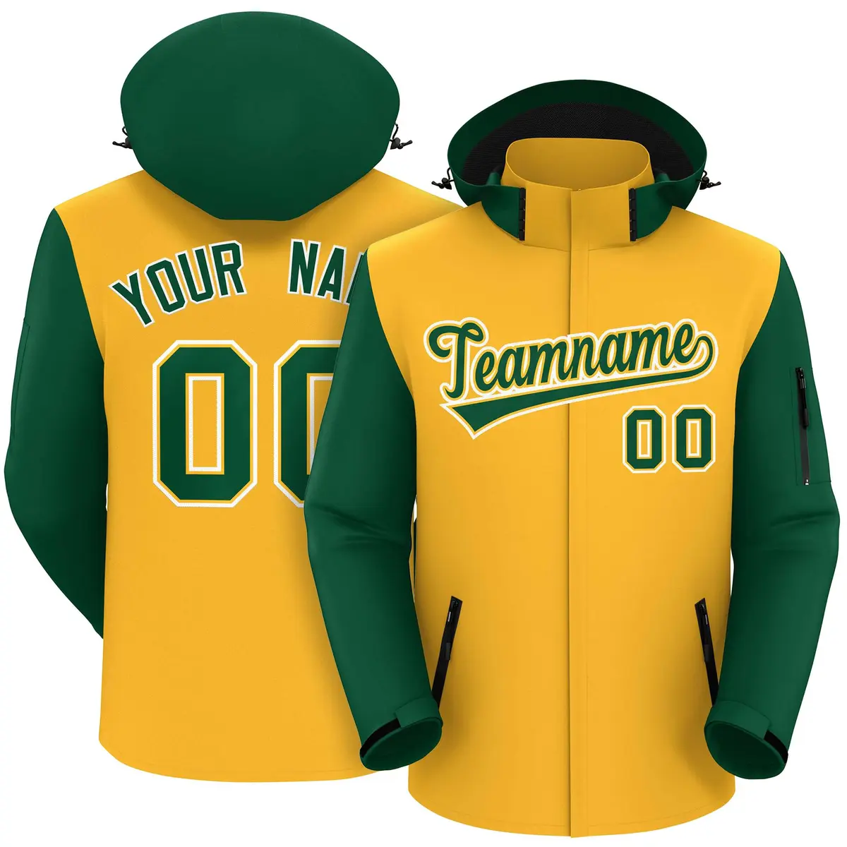 Gold Green-White Raglan Sleeves Waterproof Jacket
