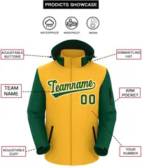 Gold Green-White Raglan Sleeves Waterproof Jacket 2