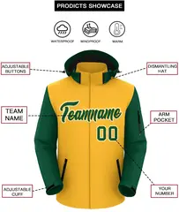 Gold Green-White Raglan Sleeves Waterproof Jacket 2