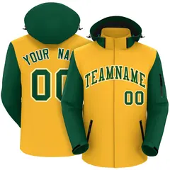 Gold Green-White Raglan Sleeves Waterproof Jacket 1