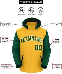 Gold Green-White Raglan Sleeves Waterproof Jacket 2