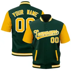 Gold Green White Short Sleeve Full-Snap Varsity Jacket