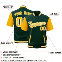 Gold Green White Short Sleeve Full-Snap Varsity Jacket 2