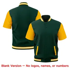 Gold Green White Short Sleeve Full-Snap Varsity Jacket 7