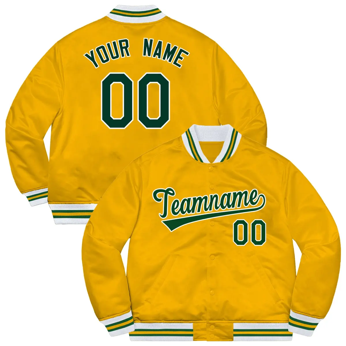 Gold Green-White Solid Varsity Letterman Jacket