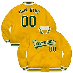 Gold Green-White Solid Varsity Letterman Jacket